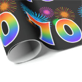 Papier Cadeau Fun Fireworks + Rainbow Motif "70" Numéro d'événem (Coin rond)