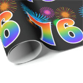 Papier Cadeau Fun Fireworks + Rainbow Motif "76" Numéro de l'évé (Coin rond)