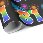Papier Cadeau Fun Fireworks + Rainbow Motif "81" Numéro d'événem (Coin rond)
