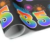 Papier Cadeau Fun Fireworks + Rainbow Motif "85" Numéro d'événem (Coin rond)