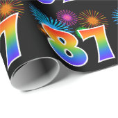 Papier Cadeau Fun Fireworks + Rainbow Motif "87" Numéro de l'évé (Coin rond)