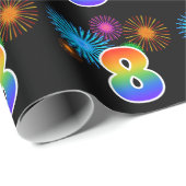 Papier Cadeau Fun Fireworks + Rainbow Motif "8" Numéro d'événeme (Coin rond)