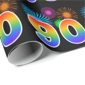 Papier Cadeau Fun Fireworks + Rainbow Motif "90" Numéro de l'évé (Coin rond)