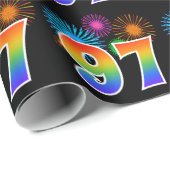 Papier Cadeau Fun Fireworks + Rainbow Motif "97" Numéro de l'évé (Coin rond)