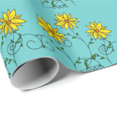 Papier Cadeau Fun Fun Jaune Fleurs Jaunes Dodle Art (Coin rond)