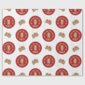 Papier Cadeau Fun Gingerbread Cookie Nom Script Rustic Wood Red (Plat)