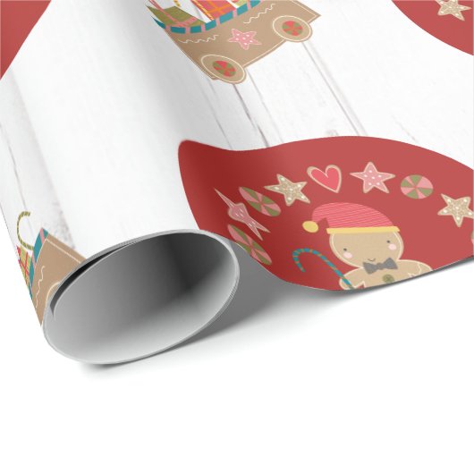 Papier Cadeau Fun Gingerbread Cookie Nom Script Rustic Wood Red (Coin rond)