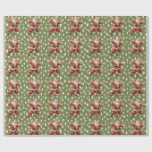 Papier Cadeau Fun Green Vintage Danser Santa Claus (Plat)