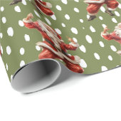 Papier Cadeau Fun Green Vintage Danser Santa Claus (Coin rond)