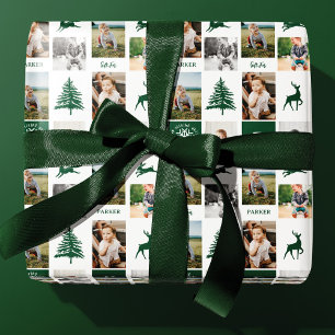 Papier Cadeau Fun Green Woodland Custom Photo Collage Monogramme
