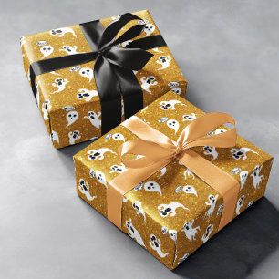 Papier Cadeau Fun Halloween Gold Parties scintillant Ghosts