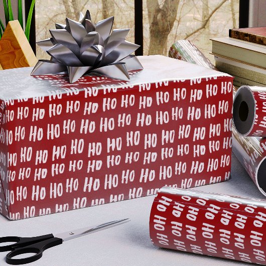 Papier Cadeau Fun Ho Ho Ho Texte Rouge Fête Motif Noël v2