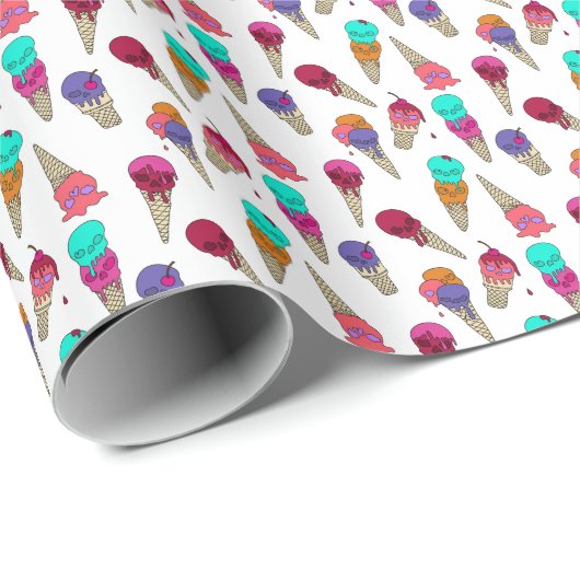 Papier Cadeau Fun Melty Summer Goth Crâne Crème glace étrange bl (Coin rond)
