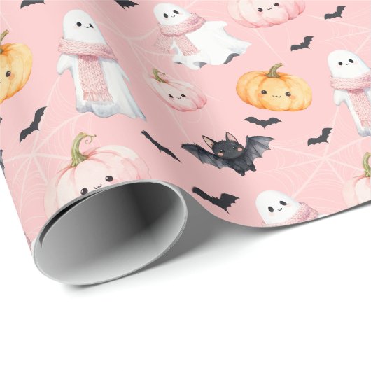 Papier Cadeau Fun mignon chauve chauve-souris fantôme citrouille (Coin rond)