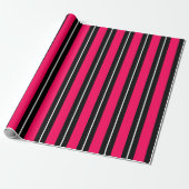 Papier Cadeau Fun & Modern Hot Pink, Black & White Stripes (Déroulé)