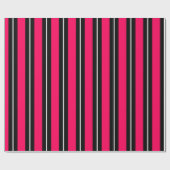 Papier Cadeau Fun & Moderne Rayures Rose Chaud, Noir & Blanc (Plat)