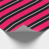 Papier Cadeau Fun & Moderne Rayures Rose Chaud, Noir & Blanc (Coin)