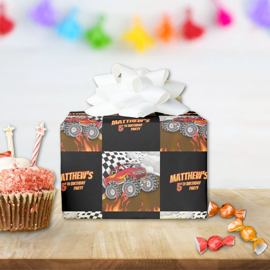 Papier Cadeau Fun Monster Truck Birthday Wrapping Paper
