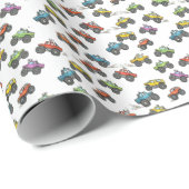 Papier Cadeau Fun Monster Trucks Birthday Party  (Coin rond)