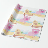Papier Cadeau Fun Pig sur ferme avec grange et clôture (Déroulé)