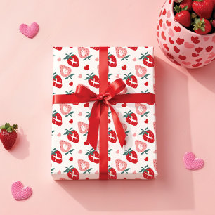 Papier Cadeau Fun Pink Strawberry XOX Valentine's Day Motif