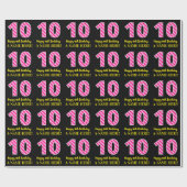 Papier Cadeau Fun Pink Stripes "10"; Joyeux 10e anniversaire; No (Plat)