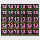 Papier Cadeau Fun Pink Stripes "13"; Joyeux 13e anniversaire; No (Plat)