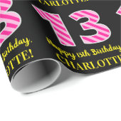 Papier Cadeau Fun Pink Stripes "13"; Joyeux 13e anniversaire; No (Coin rond)