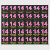 Papier Cadeau Fun Pink Stripes "14"; Joyeux 14e anniversaire; No (Plat)