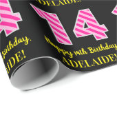 Papier Cadeau Fun Pink Stripes "14"; Joyeux 14e anniversaire; No (Coin rond)