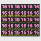 Papier Cadeau Fun Pink Stripes "16"; Joyeux 16e anniversaire; No (Plat)