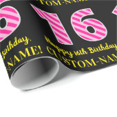 Papier Cadeau Fun Pink Stripes "16"; Joyeux 16e anniversaire; No (Coin rond)