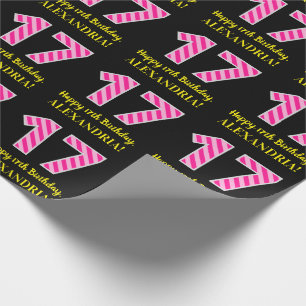 Papier Cadeau Fun Pink Stripes "17"; Joyeux 17e anniversaire; No