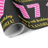 Papier Cadeau Fun Pink Stripes "17"; Joyeux 17e anniversaire; No (Coin rond)