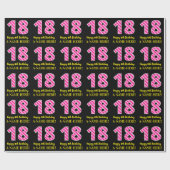 Papier Cadeau Fun Pink Stripes "18"; Joyeux 18e anniversaire; No (Plat)