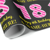 Papier Cadeau Fun Pink Stripes "18"; Joyeux 18e anniversaire; No (Coin rond)