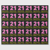 Papier Cadeau Fun Pink Stripes "21"; Joyeux 21e anniversaire; No (Plat)