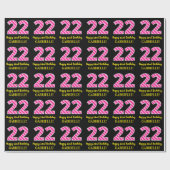 Papier Cadeau Fun Pink Stripes "22"; Joyeux 22e anniversaire; No (Plat)