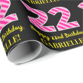 Papier Cadeau Fun Pink Stripes "22"; Joyeux 22e anniversaire; No (Coin rond)
