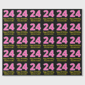 Papier Cadeau Fun Pink Stripes "24"; Joyeux 24e anniversaire; No (Plat)