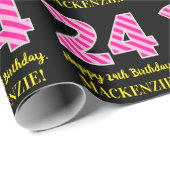 Papier Cadeau Fun Pink Stripes "24"; Joyeux 24e anniversaire; No (Coin rond)