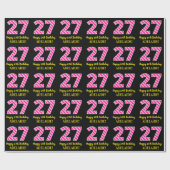 Papier Cadeau Fun Pink Stripes "27"; Joyeux 27ème anniversaire;  (Plat)