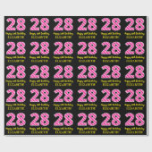 Papier Cadeau Fun Pink Stripes "28"; Joyeux 28e anniversaire; No (Plat)