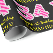 Papier Cadeau Fun Pink Stripes "34"; Joyeux 34e anniversaire; No (Coin rond)