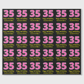Papier Cadeau Fun Pink Stripes "35"; Joyeux 35e anniversaire; No (Plat)
