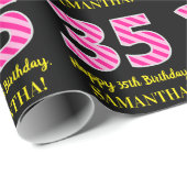Papier Cadeau Fun Pink Stripes "35"; Joyeux 35e anniversaire; No (Coin rond)