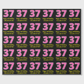 Papier Cadeau Fun Pink Stripes "37"; Joyeux 37ème anniversaire; (Plat)