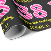 Papier Cadeau Fun Pink Stripes "38"; Joyeux 38ème anniversaire;  (Coin rond)