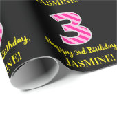 Papier Cadeau Fun Pink Stripes "3"; Joyeux 3ème anniversaire; No (Coin rond)