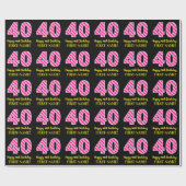 Papier Cadeau Fun Pink Stripes "40"; Joyeux 40e anniversaire; No (Plat)